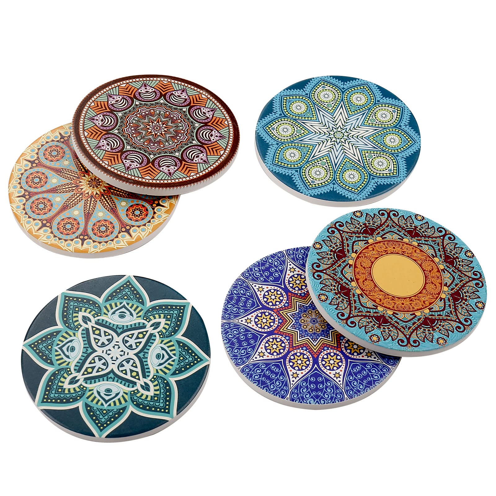 Absorbent Ceramic Coasters for Drinks,Stone Coasters with Cork Base Protection,Cup Mats Coffee Pads Place Mats Set of 6