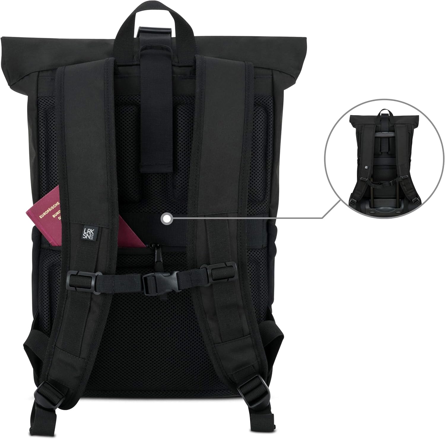 Larkson Roll Top Backpack Women & Men Black, No 4, Rucksack for University School, Office, College Laptop Bag 16 Inches - Image 4