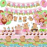 KEFAN Capybara Birthday Party Decorations, Capybara Party Supplies including Banner, Cake Toppers, Table Centerpieces, Balloons for Capybara Birthday Party (L)