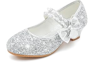 Motasha Girls Dress Shoes - Flower Girl Shoes with Low Heel Pump, Glitter Princess Heels for Toddler to Big Kids - Birthday, Christmas, Wedding & Party Occasions