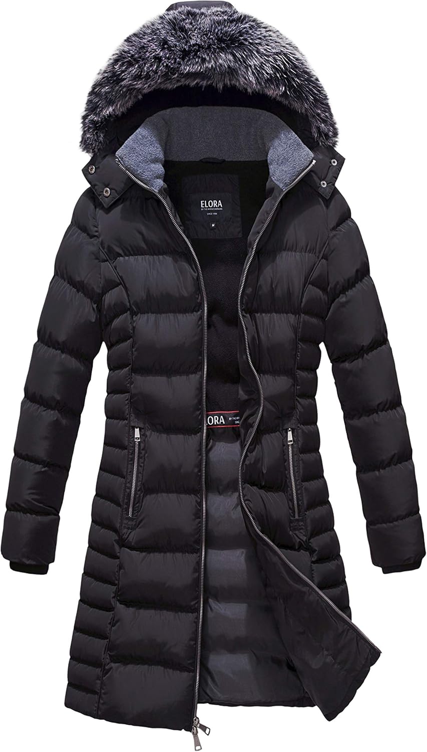 ELORA Women's Winter Parka VeganDown Puffer Mid Length