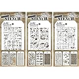 Tim Holtz - Nine Mini Layering Stencils - Industrial, Gears, Plus, Clockwork, Numbered, Crackle, Typo, Splatters and Bricked 