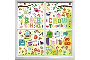 PartyGarden Back to School Window Clings - 9 Sheets 139 Pcs Back to School Crow Together Window Decal Stickers for Glass Windows School Classroom Decoration for Welcome Back to School Party Supplies