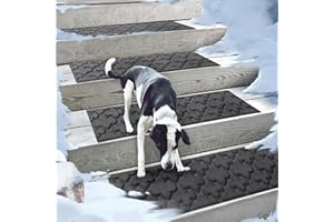 Aucuda 6pcs 8.5" x 30" Stair Treads for Elders and Dogs on Wooden Steps Indoor, Winter, Non Slip Stair Runner Rug Ice Insulation with Rubber Backing, Gray Knot Staircase Mat Carpet for Outdoor Grip.