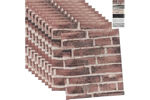 WAPANE 3D Wall Panels Peel and Stick, 3D Brick Wallpaper Peel and Stick,Waterproof PE Foam Faux Stone Wall Panels Self Adhesive, 10 Pack Red Brick