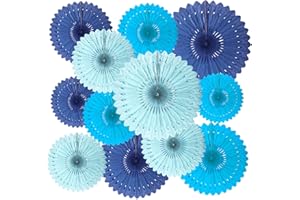ZANKUBOM 18 Pcs Blue Set Hanging Paper Fan, Hanging Honeycomb Round Paper Fans for Weddings, Birthdays, Baby Showers, Classroom, Events Ceiling Party Supplies Decorations