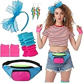 ZhouBoat 5Pcs 80s Accessories for Women Neon Costume Set with Fanny Pack Hairband Fishnet Gloves Earrings Socks for Halloween