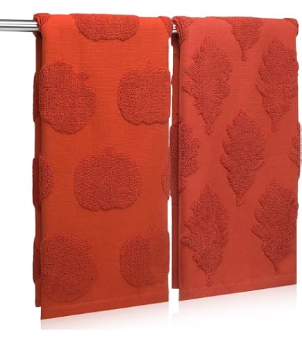 JarThenaAMCS 2-Pack Fall Hand Towels - Pumpkin Embroidered Cotton, 29.5x13.7 Inch, With Ribbon For Thanksgiving
