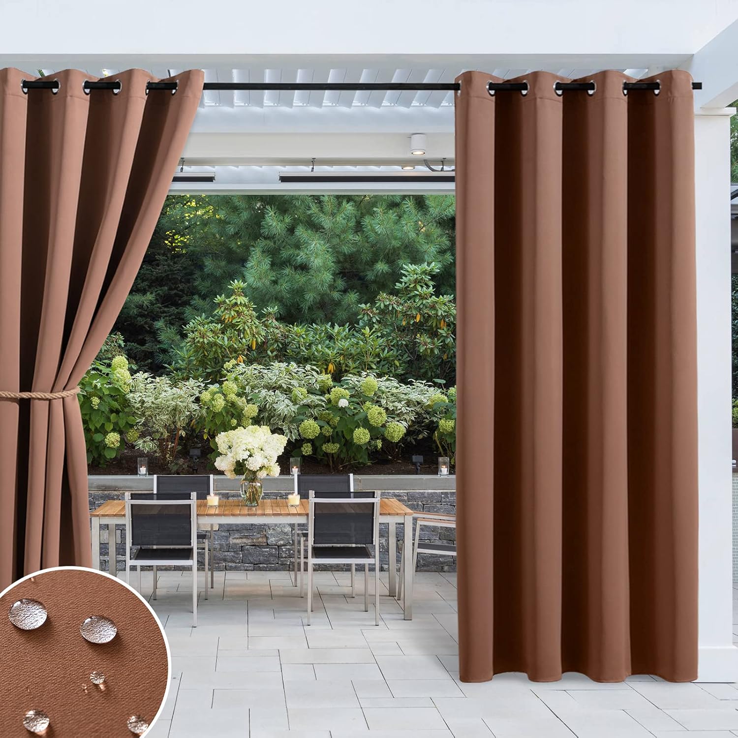 Outdoor Curtains - MIULEE Outdoor Blackout Curtains Waterproofing Thermal Insulated Rustproof Grommet Top Drape for Patio/Pergola 1 PC 52 Inches by 108 Inches Mocha