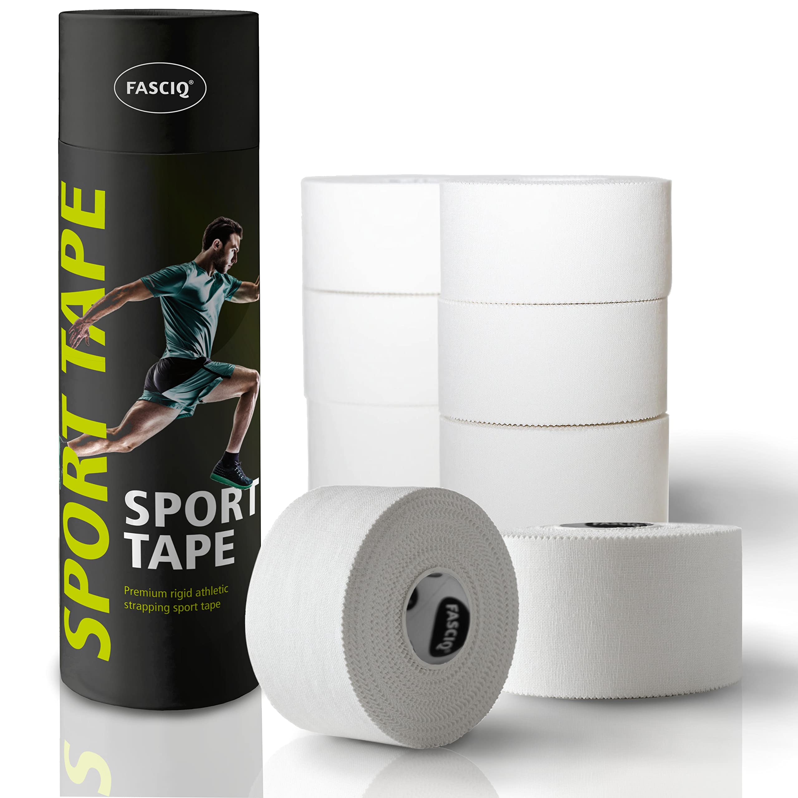 FASCIQ Premium Rigid Sports Tape | 8 rolls 3.8cm | White Athletic Tape | Easy Tear Soft Cotton | The Best Adhesion | Perfect for Athletes & Medical Trainers | Recover Faster, Train Harder!