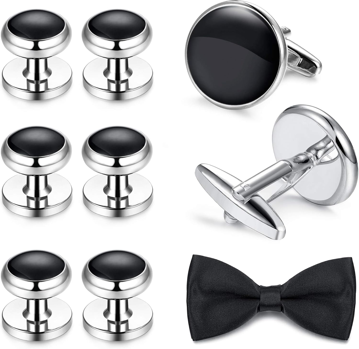YADOCA Tuxedo Shirt Cufflinks and PreTied Satin Bow Tie