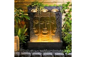 Tankana Zen Buddha Outdoor Fountain - Large Indoor Water Fountains Waterfall with Planting Groove Wall Water Feature for Garden Patio Backyard Deck Lawn Home Decor, 45 inchesTall, Gold