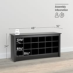 Prepac Shoe Storage Cubbie Bench, 24" x 48" x
