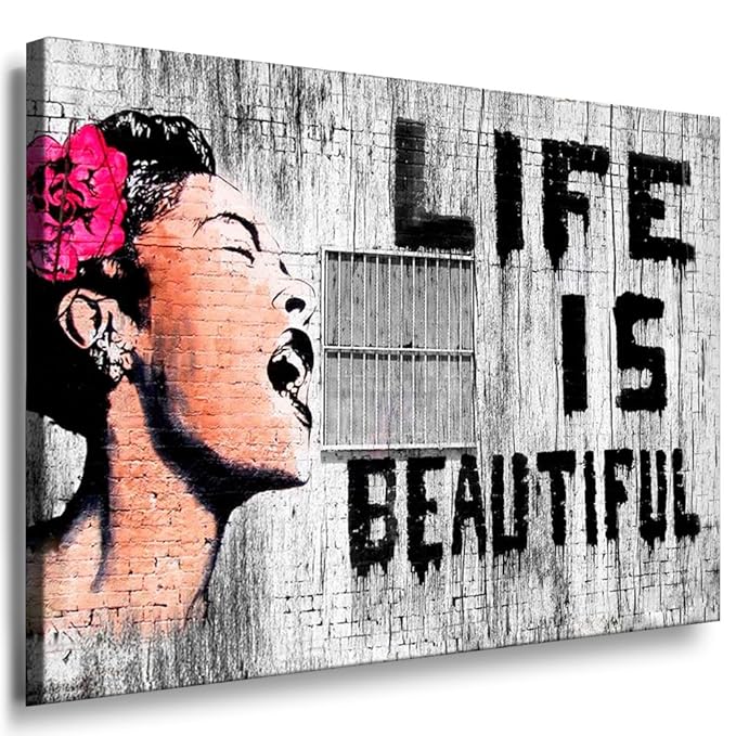 Life is Beautiful Banksy Street Art Graffiti Leinwand Bild von artfactory24 fertig auf Keilrahmen - Kunstdrucke, Leinwandbild
