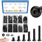 KADRICK 1000PCS M2 Screw Kit,Hex Socket Button Head Bolts 4mm-20mm | M2 Screws with Nuts Flat/Lock Washers,Class 10.9 Alloy Steel,Black Oxide Finish