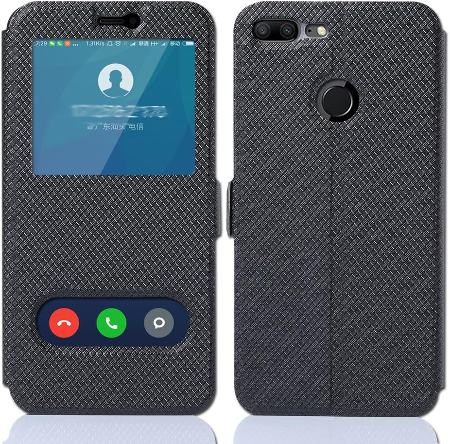 Huawei Honor 9 Lite case , JM Pin [View Window] Flip Case Cover with Kickstand [Magnetic Closure] for Huawei Honor 9 Lite (Huawei Honor 9 Lite black)