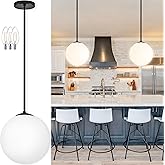 Bagood 14" Globe Pendant Light 3-Light Black Milk Glass Pendant Light Mid Century Modern Light Fixture Globe Pendant Lights K