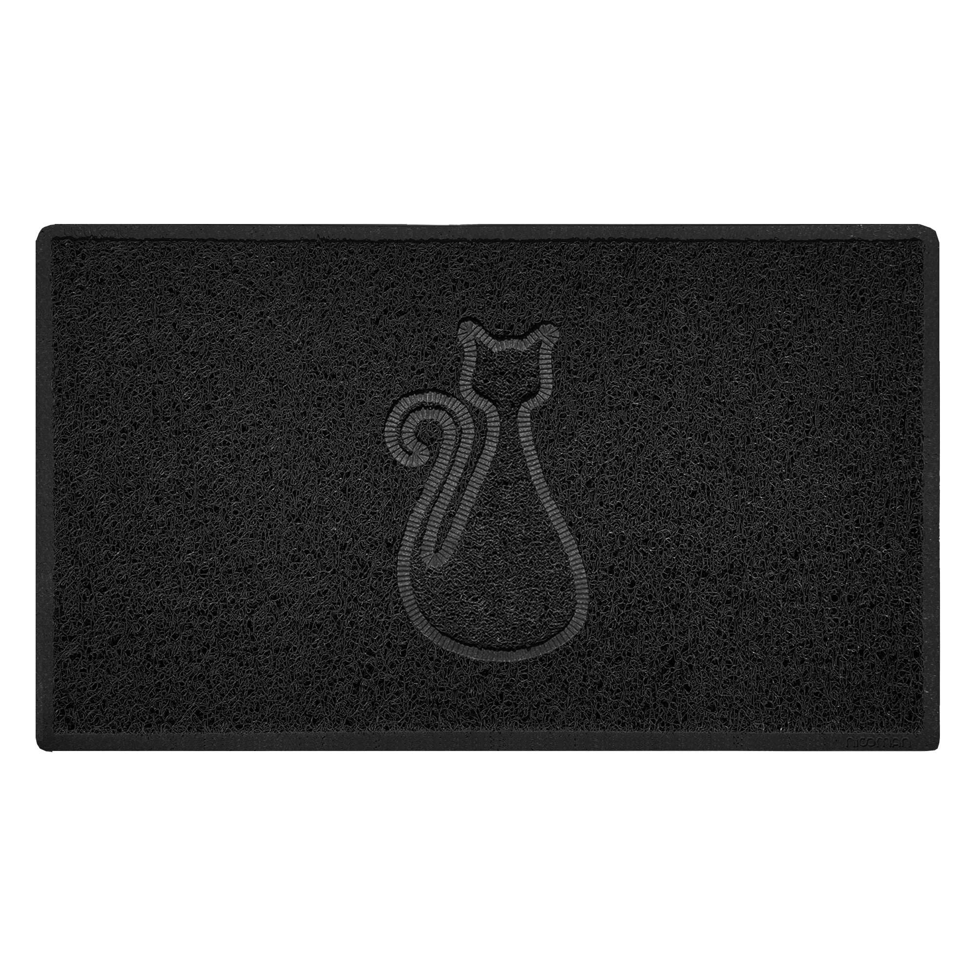 Nicoman CAT Embossed Shape Door Mat Dirt-Trapper Jet-Washable Doormat-(Use Outdoor ONLY)- (75x44cm/29.5x17.3inches, Medium) Black