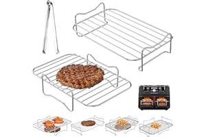 3 Pcs Air Fryer Accessories Set, 304 Stainless Steel Dehydrato Grilling Rack, Double Air Fryer Racks with Food Tongs for Ninj
