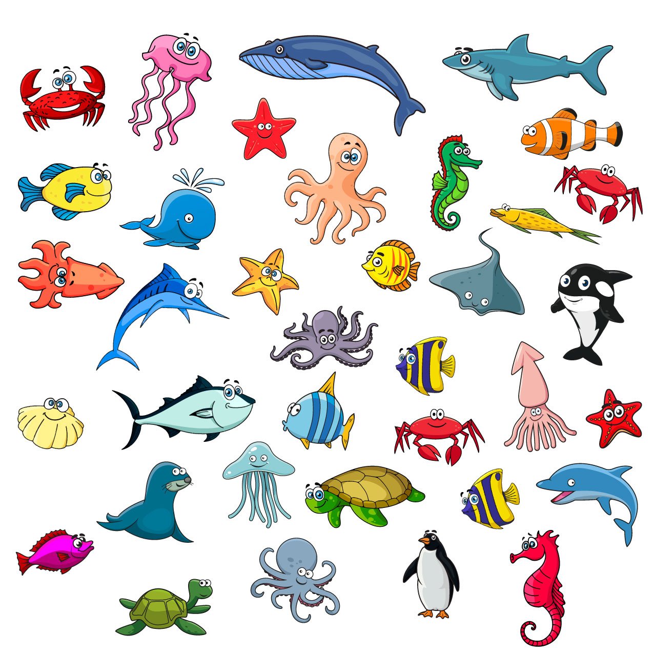 Learning Children Sealife Fishes Bathroom Wall Stickers Kids Decals Graphics Decoration Cartoon Octopus Games 34pcs