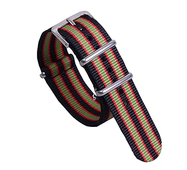 24mm Black/Red/Green Deluxe Casual Durable Nylon NATO Style Watch Straps Bands Replacements for Men