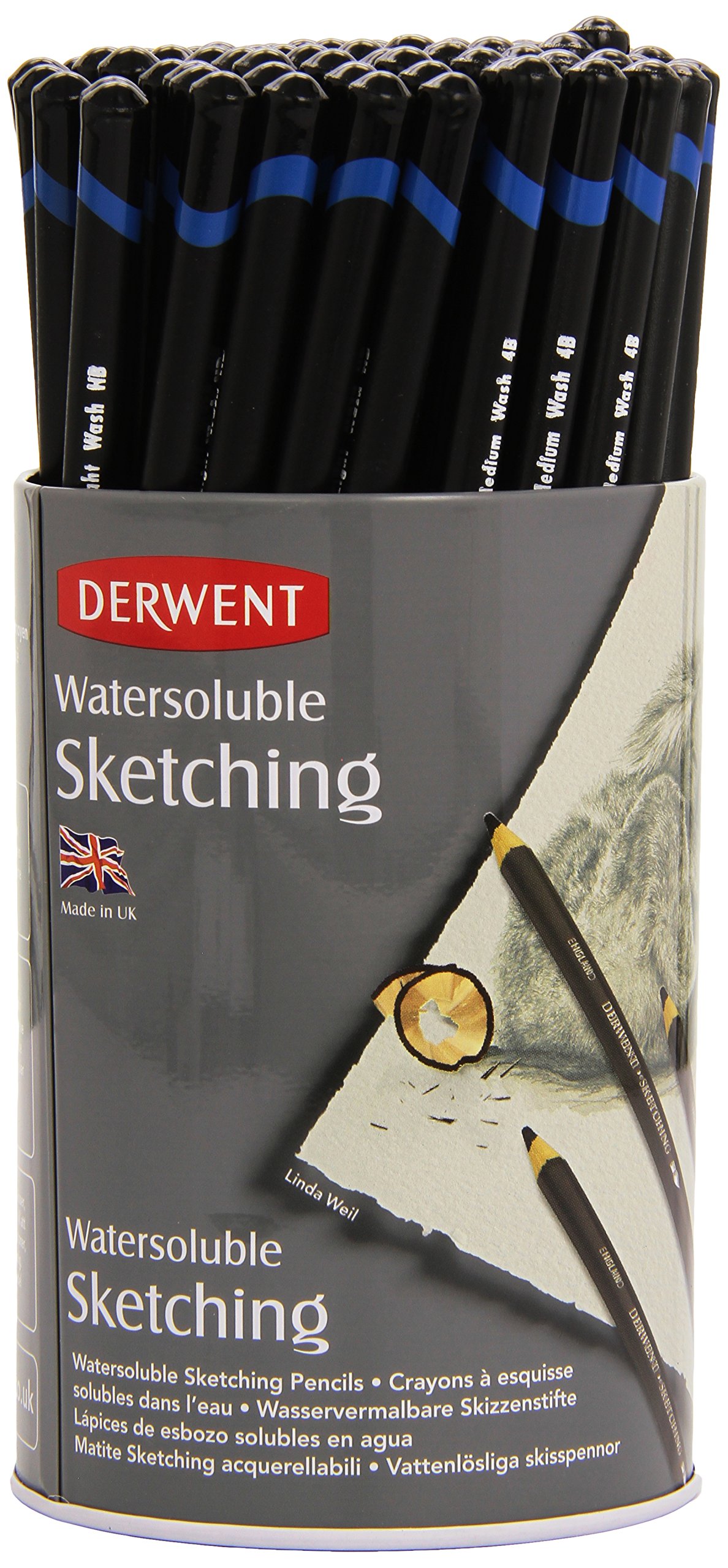 Derwent 34344 Watersoluble Sketching Pencils, Set of 72, Includes 3 Shades (HB, 4B, 8B), Professional Quality, 34344