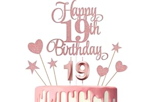 Lecferrarc 19th Birthday Cake Decorations, 19th Birthday Candles Cake Numeral Candles and Glitter Happy 19th Birthday Cake Toppers Set for Birthday Party Supplies (Rose Gold)