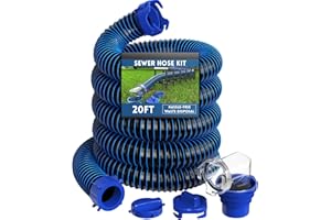 DUMPMAN RV Sewer Hose 20 Ft, Sewer Hose for RV Camper, RV Sewer Hose Kit with Swivel Fitting - Includes 90 Degree Clear View Sewer Adapter, and 2 Storage Caps