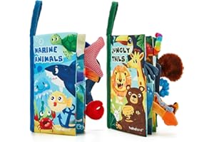 hahaland Baby Book Toy 0 3 6 12 Months - Set of 2, Touch and Feel First Crinkle Cloth Soft Book for Babies 0 Months, Baby Boy