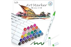 Dual Tip Alcohol Based Art Markers, Lineon 30 Colors Alcohol Marker Pens Perfect for Kids Adult Coloring Books Sketching and Card Making