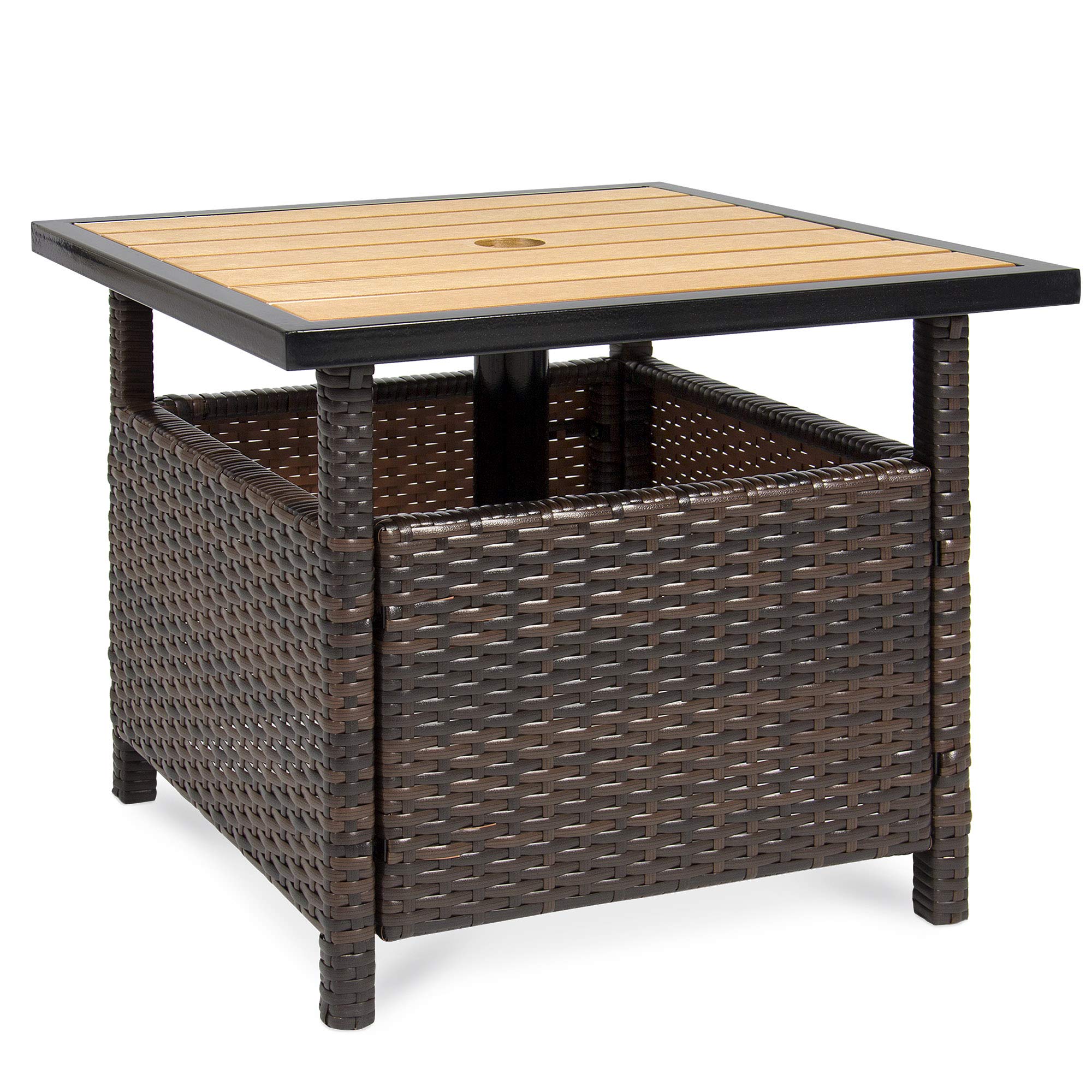 Best Choice Products Outdoor Furniture Wicker Rattan Patio Umbrella Stand Table for Garden, Pool Deck - Brown