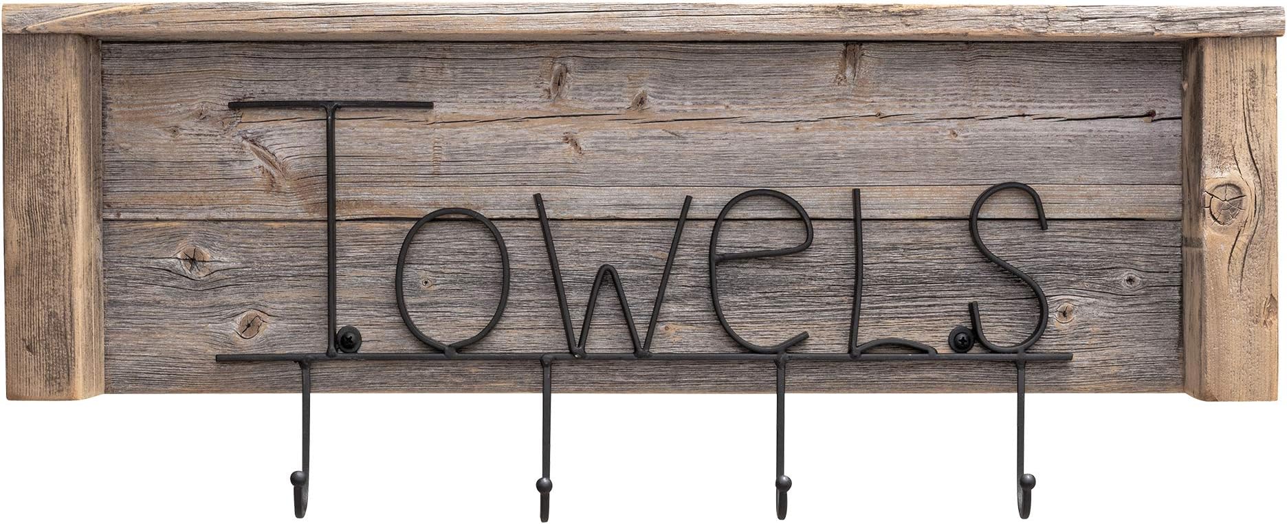 Drakestone Designs Wood Bathroom Towel Rack Hooks 24 Inch | Wall Mount | Handmade Rustic Reclaimed Wood - Natural