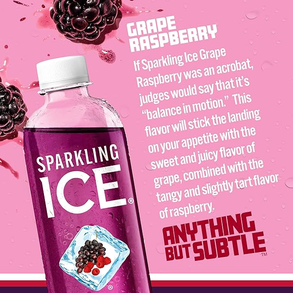 SPARKLING ICE, GRAPE RASPBERRY SPARKLING WATER, ZERO SUGAR FLAVORED WATER, WITH VITAMINS AND ANTIOXIDANTS, LOW CALORIE BEVERAGE, 17 FL OZ BOTTLES (PACK OF 12)