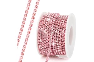 SLERGUT Rhinestone Chain, 10Yard 3mm Pink Rhinestone Trim, Diamond String Rhinestones Ribbon Strips Tape, Bling Crystal Rhinestones Close Chains Claw Cup Chains Trim for Sewing Craft DIY Clothes Shoes Jewelry