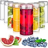 Uiifan 8 Pcs Glass Water Bottles 10 oz Wide Mouth Containers with Lids Reusable Juice Bottles Leakproof Glass Containers for Liquids Portable Drinking Jars for Smoothies Cold Brew Juices Storage