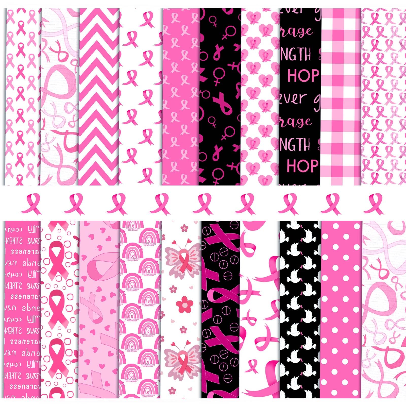 Photo 1 of HunnmingRe 20 Pcs 10''x10'' Pink Ribbons Quilting Fabric Square Bundle Breast Cancer Awareness Precuts Quilted Fabric Polka Dot Printed Patchwork Supplies for Patchwork Material DIY Sewing Crafts