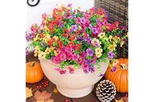 florisso Artificial Fake Plants Flowers for Outdoor Outside Spring Summer Decoration, 12 Bundles Faux Silk Colorful Mix Daisy UV Sun Resistant Realistic for Porch Patio Home Planter Window Box Yard