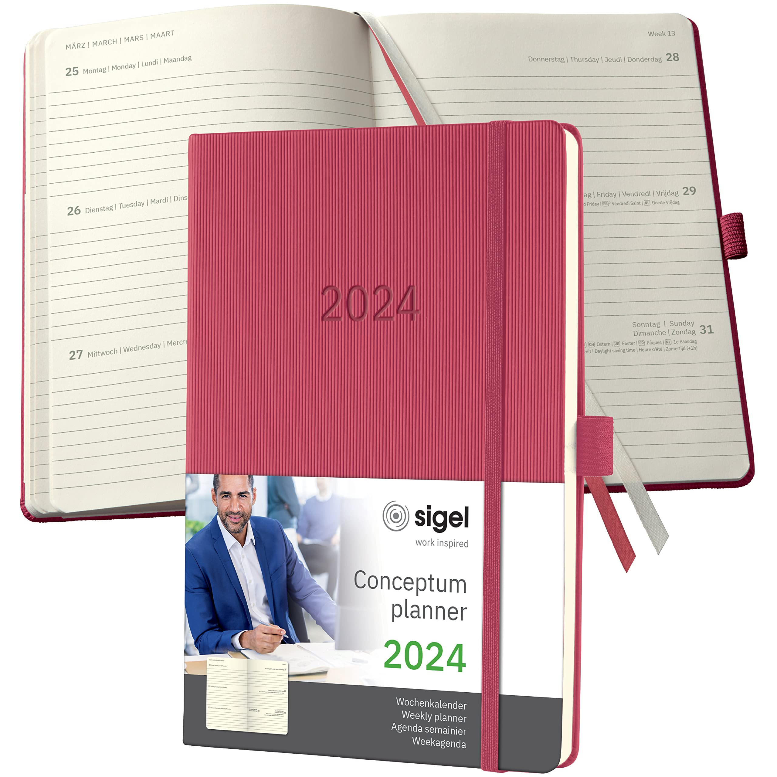 SIGEL C2470 Conceptum Weekly planner 2024, approx. A5, Red, hardcover, 2 pages equal to 1 week, 192 pages