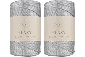 S SENSY 2 Skeins of Sensy Premium 5mm 104 Yards Polyester Rope 100% Polypropylene Cord Macrame Cord 5mm Crochet Bag Cord Macrame Rope Crochet Thread Gift for Knitter (Silver)