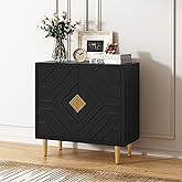 HLR Sideboard Storage Cabinet with 2 Doors, Accent Cabinet with Decorative Embossed Pattern Doors, Sideboard Buffet Cabinet for Living Room, Kitchen, Dining Room, Hallway