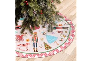 XEMITORO Nutcracker Tree Skirt 36 Inch, Pink Nutcracker Christmas Decor, Winter Holiday Tree Mat Decoration for Xmas Party Ornaments Holiday Accessory Decorative