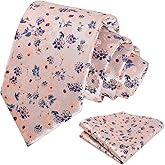Alizeal Mens 3.15inch Unique Floral Tie with Floral Print Pocket Square