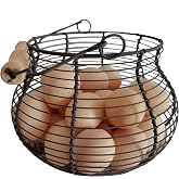 LINCOUNTRY. Farmhouse Wire Egg Baskets for Gathering Fresh Egg With Handle | Famhouse vintage rustic Round Metal Chicken Egg 