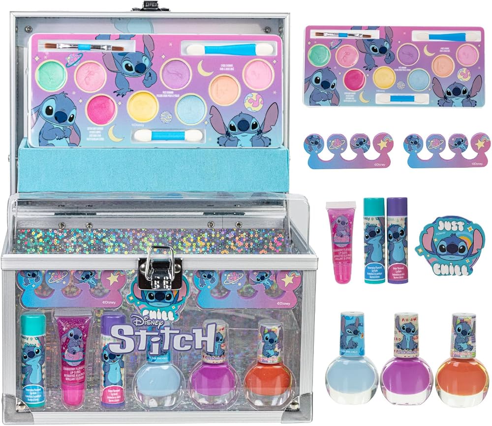 Townley Girl Stitch Train Case Makeup Set Frozen Kiss Lip Gloss Nail Polish