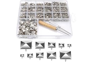 968 Pcs Square Rivets, 4-12mm Four Jaw Square Spike Studs, Silver Metal Pyramid Rivet Studs, Assorted Sizes 4 Prong Handicraf