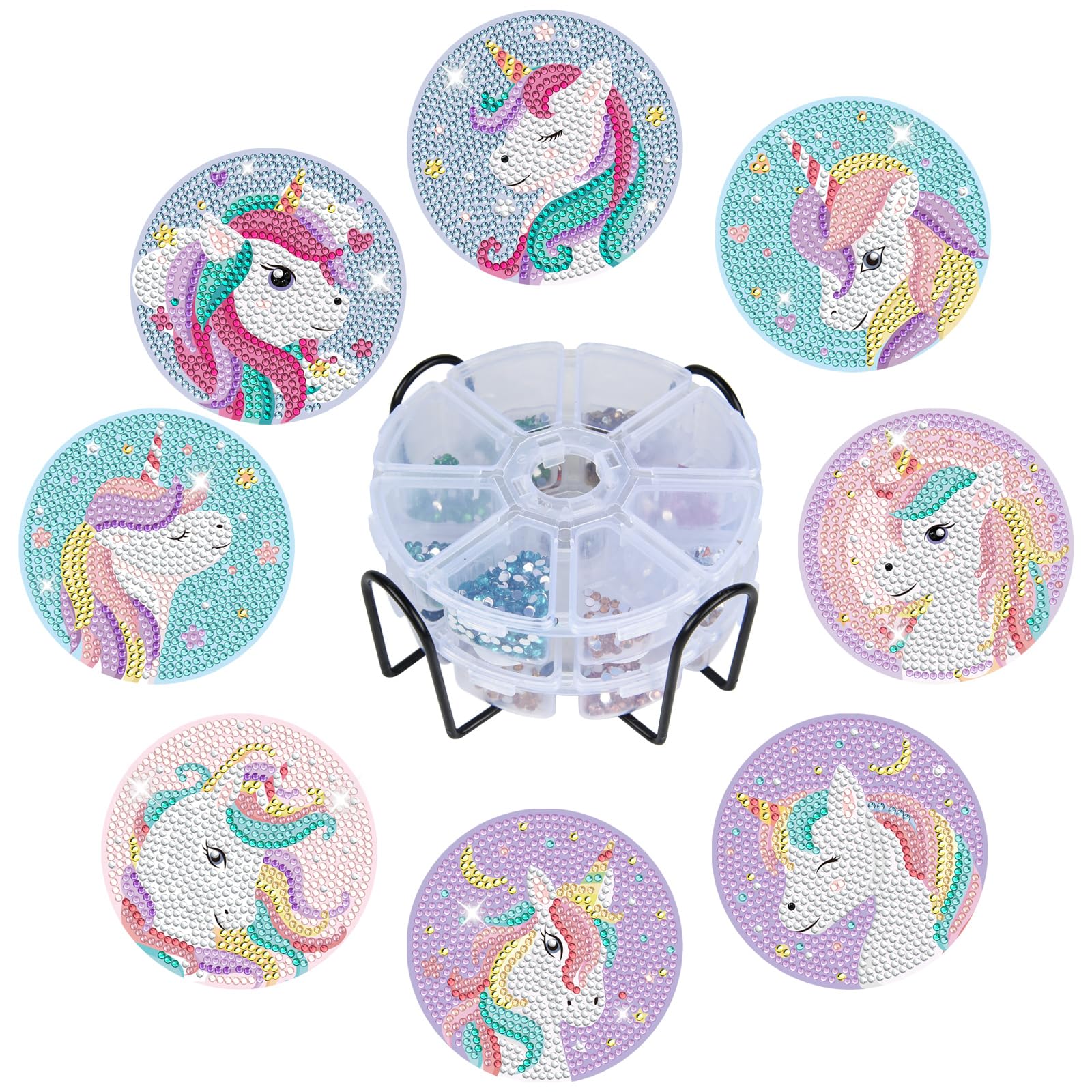 Bouiexye Diamond Art Coasters Kit - 8pcs Unicorn Coasters with Holder, DIY Crafts Supplies for Adults Kids Beginners Beach House Decor