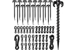 Qumenan 48 Pieces Plastic Inflatable Stakes Set Plastic Tent Stakes with Hooks & Ropes Camping Stakes Duty Tent Pegs for Halloween Christmas Yard Inflatables Sturdy Tent Canopy Stake (Black)