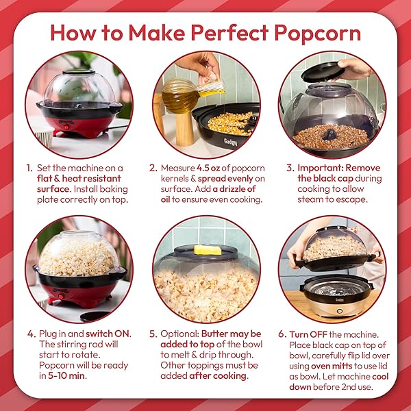 GADGY POPCORN MACHINE – 800W ELECTRIC HOT OIL POPCORN MAKER WITH NON-STICK PLATE, LID & STIRRER – LARGE 24-CUP POPPER FOR HOME, PARTIES, MOVIE NIGHT – BUTTER, SUGAR & SPICE COMPATIBLE