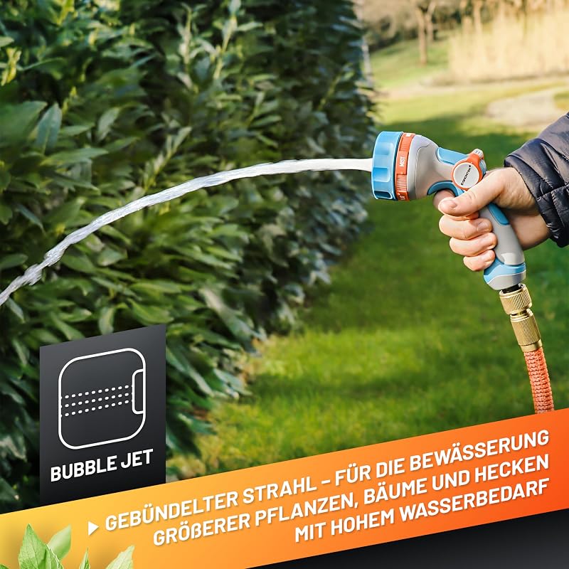 Ultraleichte Handbrause Garten Multibrause mit 5 Strahlarten, Gartenbrause mit ergonomischem Griff und komfortabler Daumensteuerung, universeller Schnellanschluss