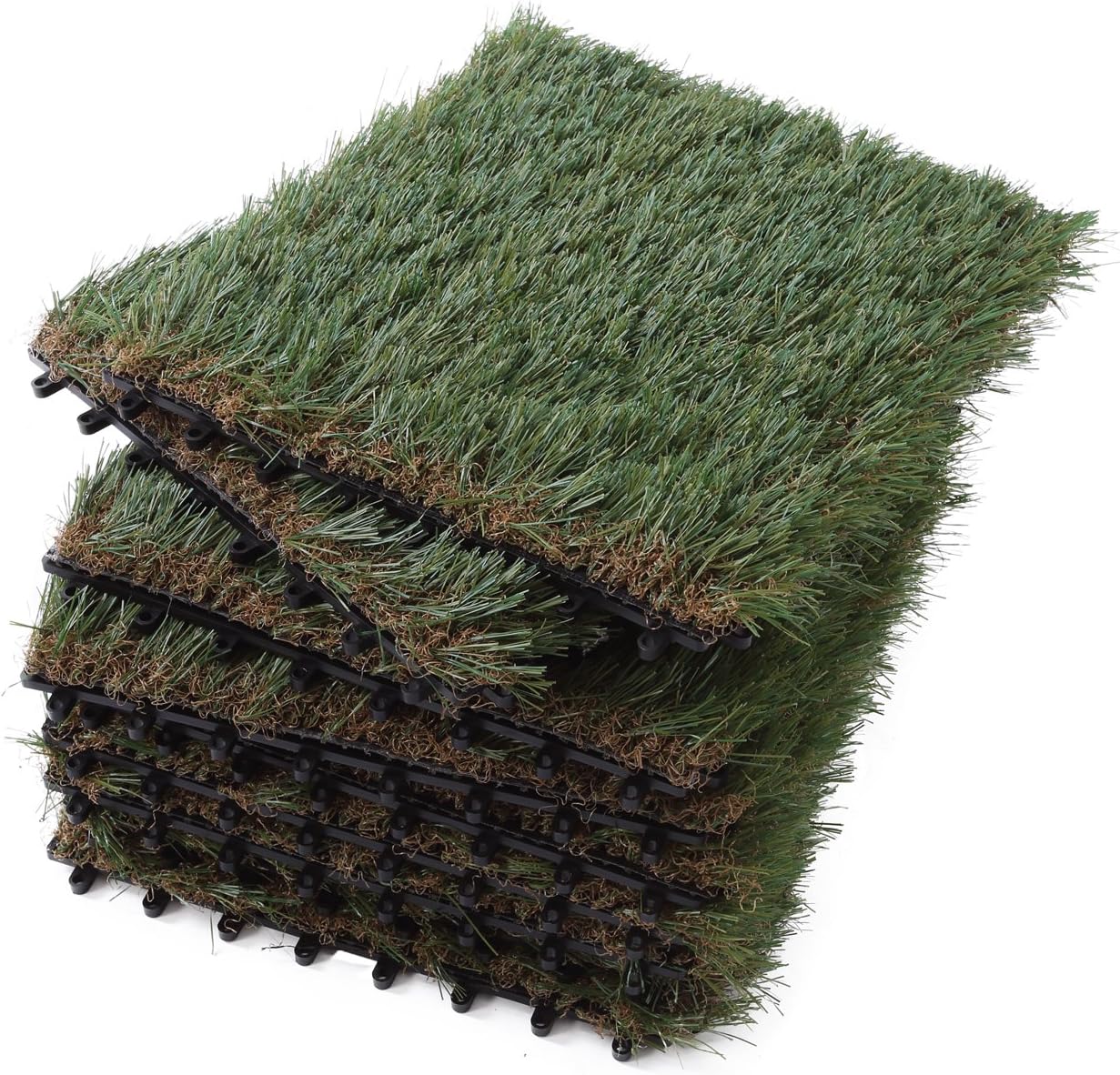 VerdeCasa Artificials Grass Tiles Interlocking Flooring Decking Tiles 1x1ft 1.57'' Piles Height 9 Pieces In